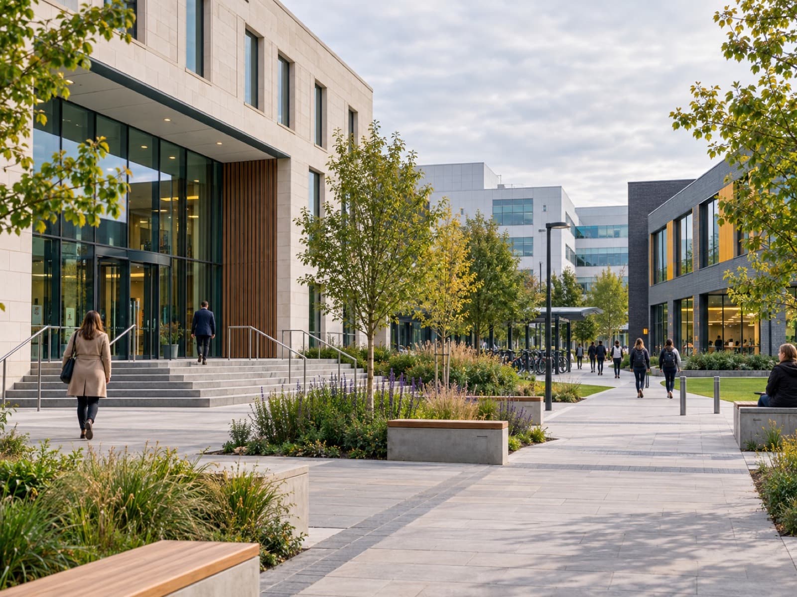 A modern public sector campus with civic, education and healthcare buildings